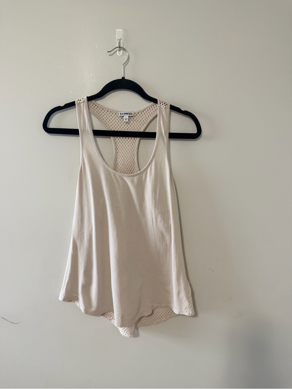 Express Women's Cream Mesh-Back Tank Top Medium